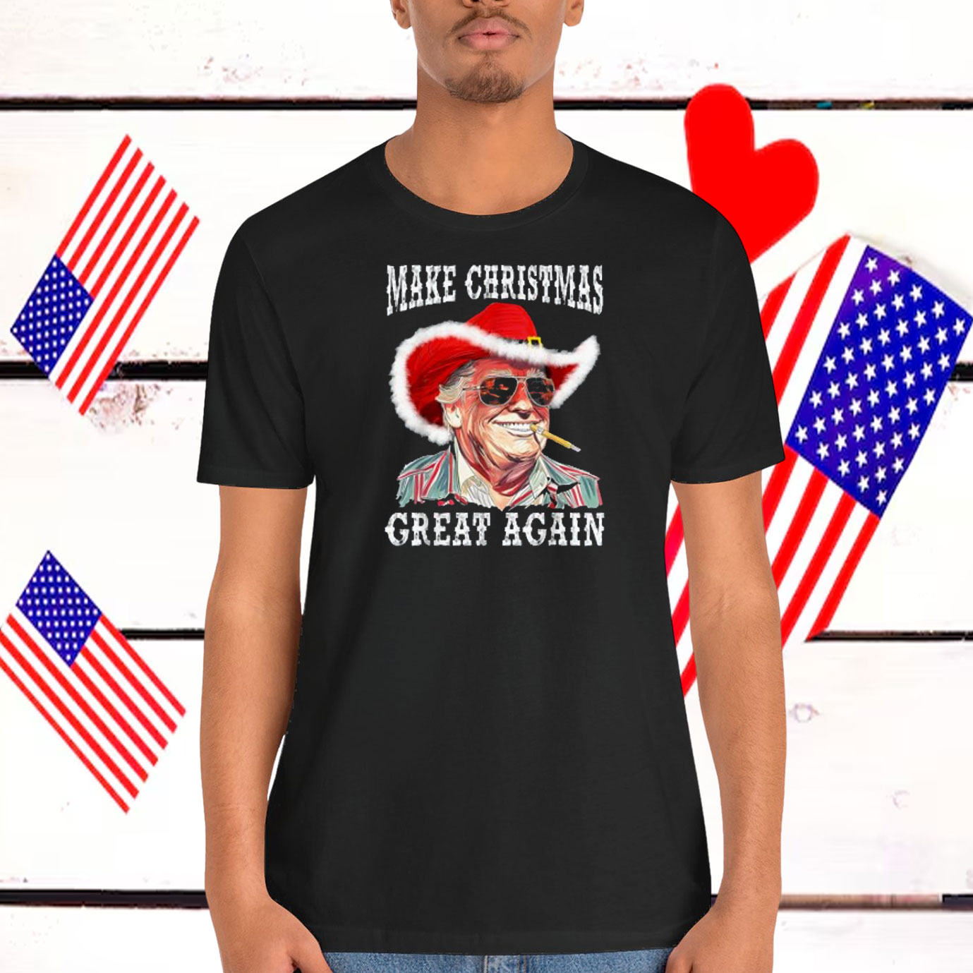 Funny Trump Matching Western Cowboy Make Christmas Great Again Shirt
