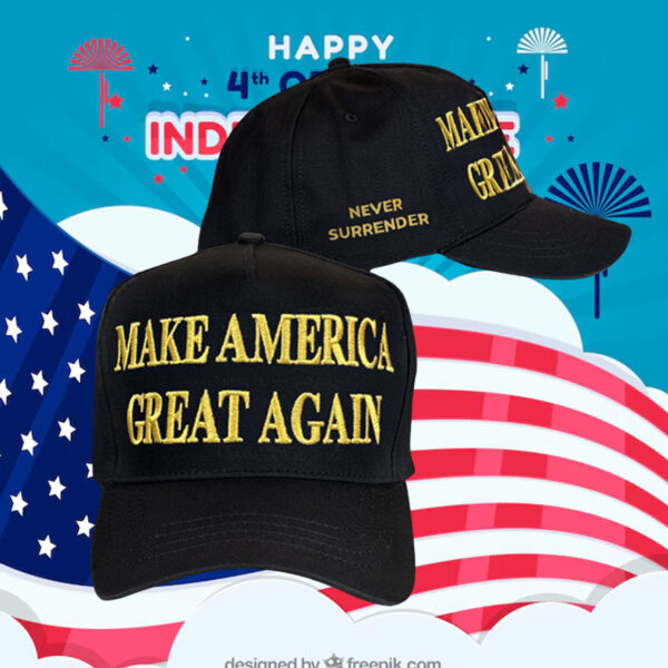 Gold Dark MAGA Hat Flex Fit Black Yellow Trump Cap