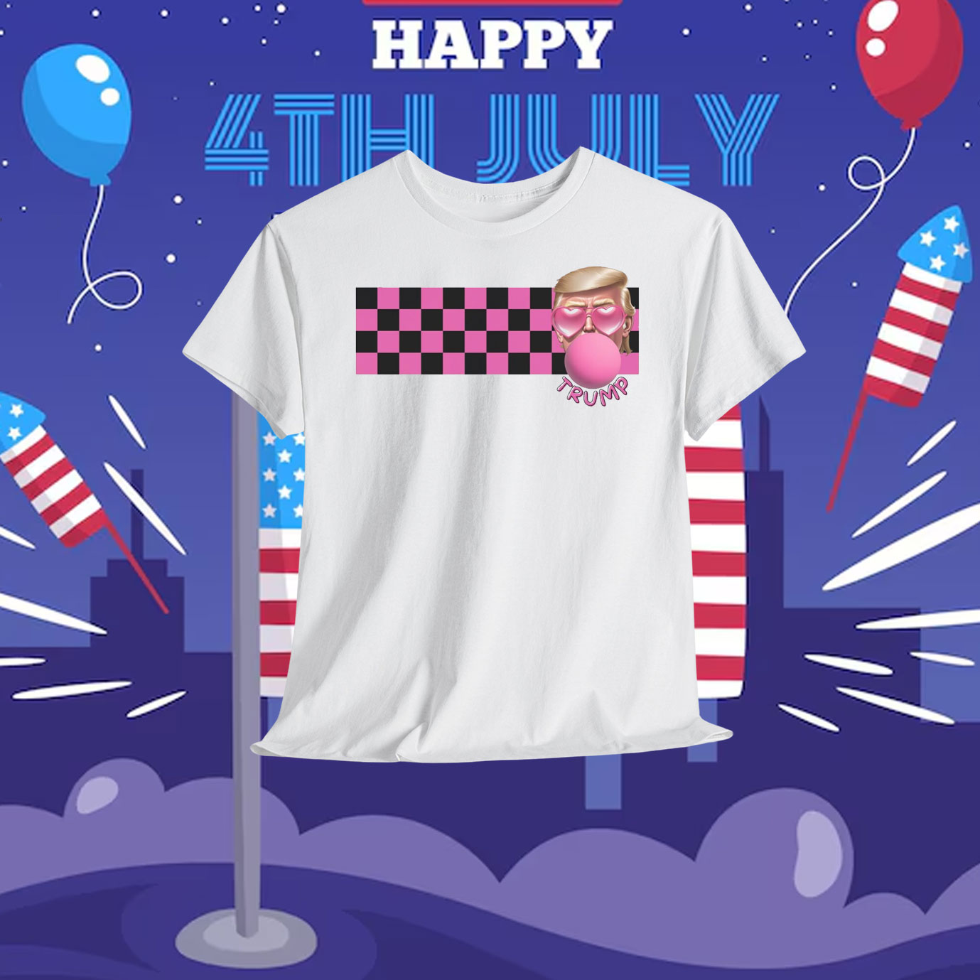 Pink & Black Checkerboard Stripe Trump Bubblegum Shirt
