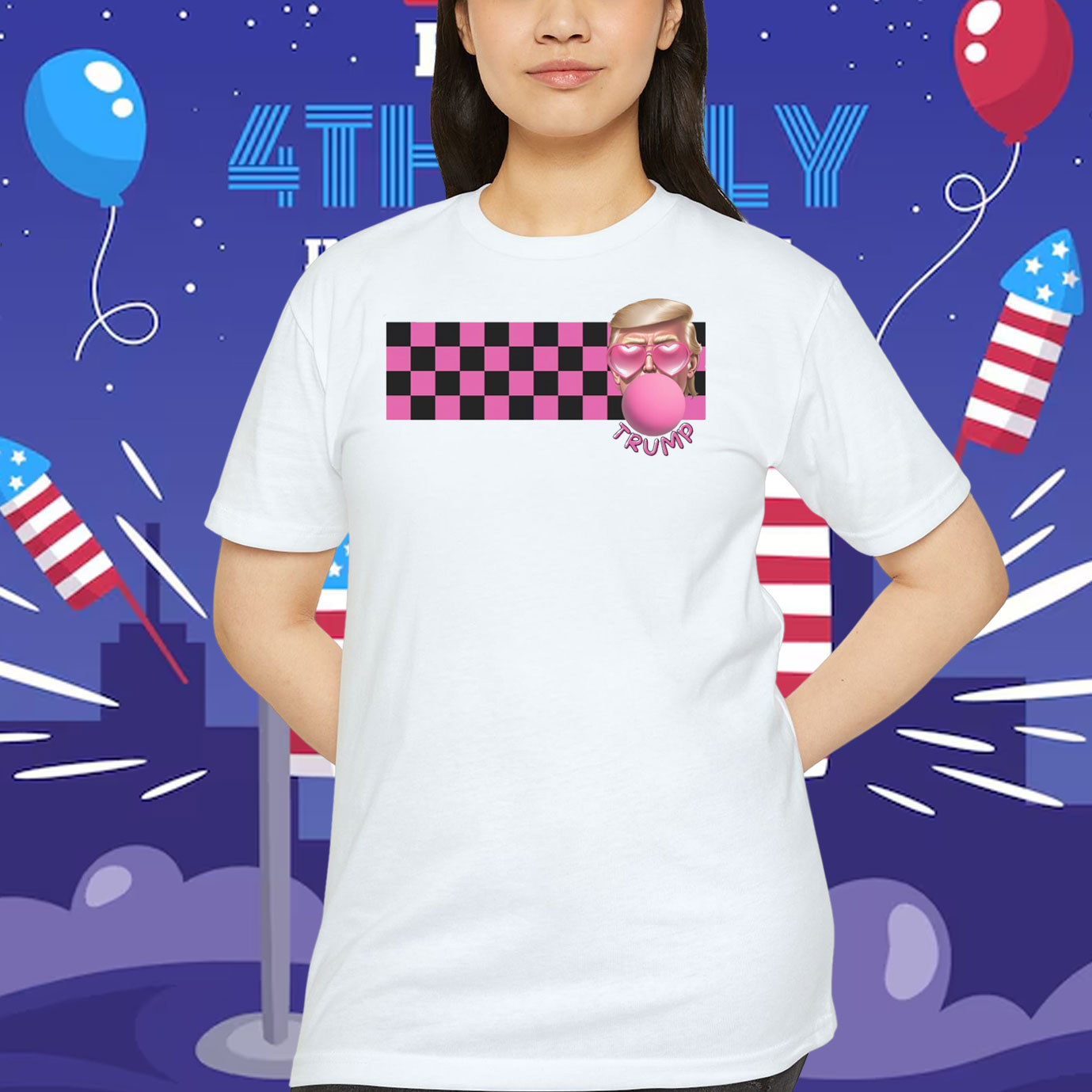 Pink & Black Checkerboard Stripe Trump Bubblegum Shirt