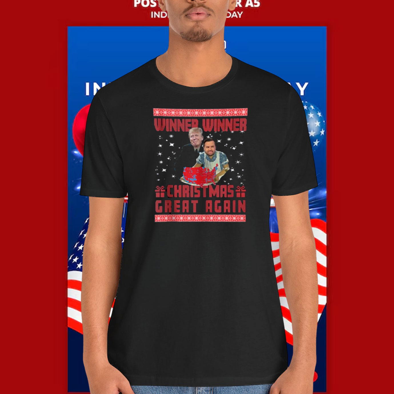 Trump Vance Red Map Winner Winner Christmas Great Again Shirt