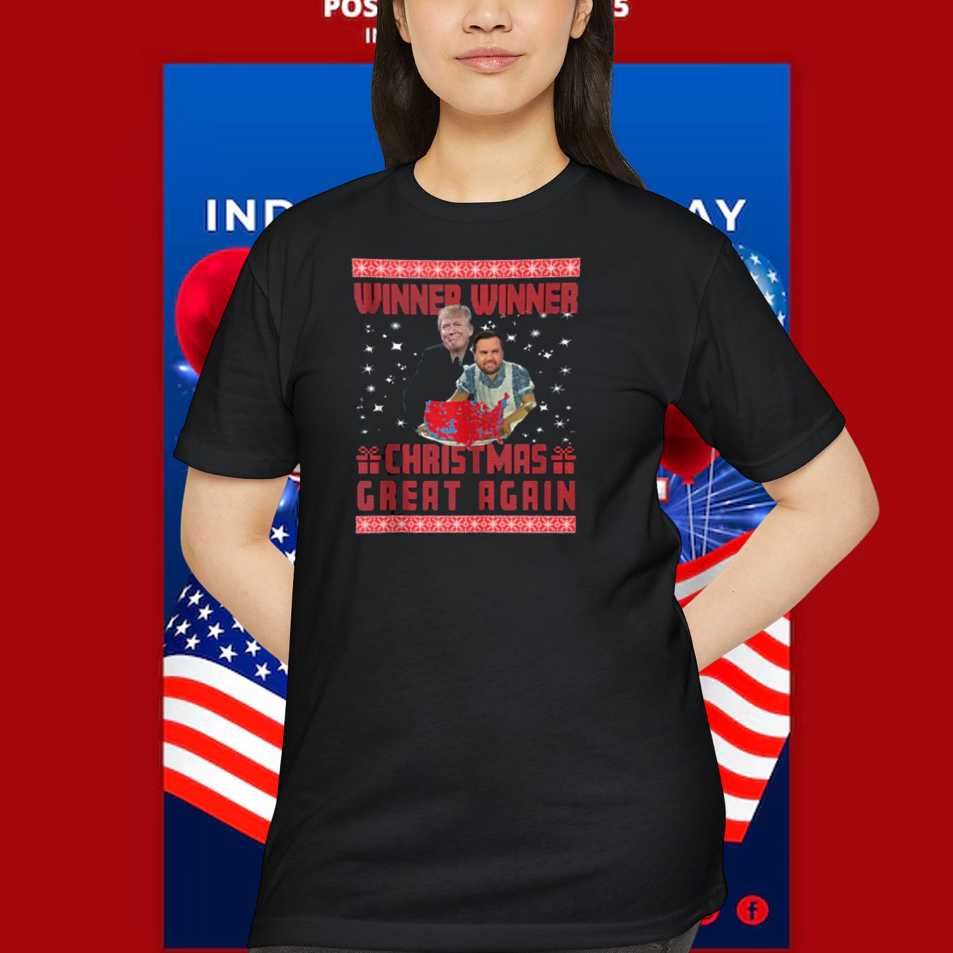 Trump Vance Red Map Winner Winner Christmas Great Again Shirt