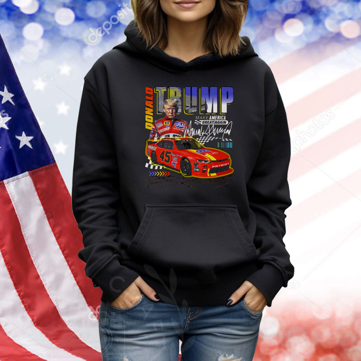 Donald Trump Make America Great Again Race Car USA Funny Shirt