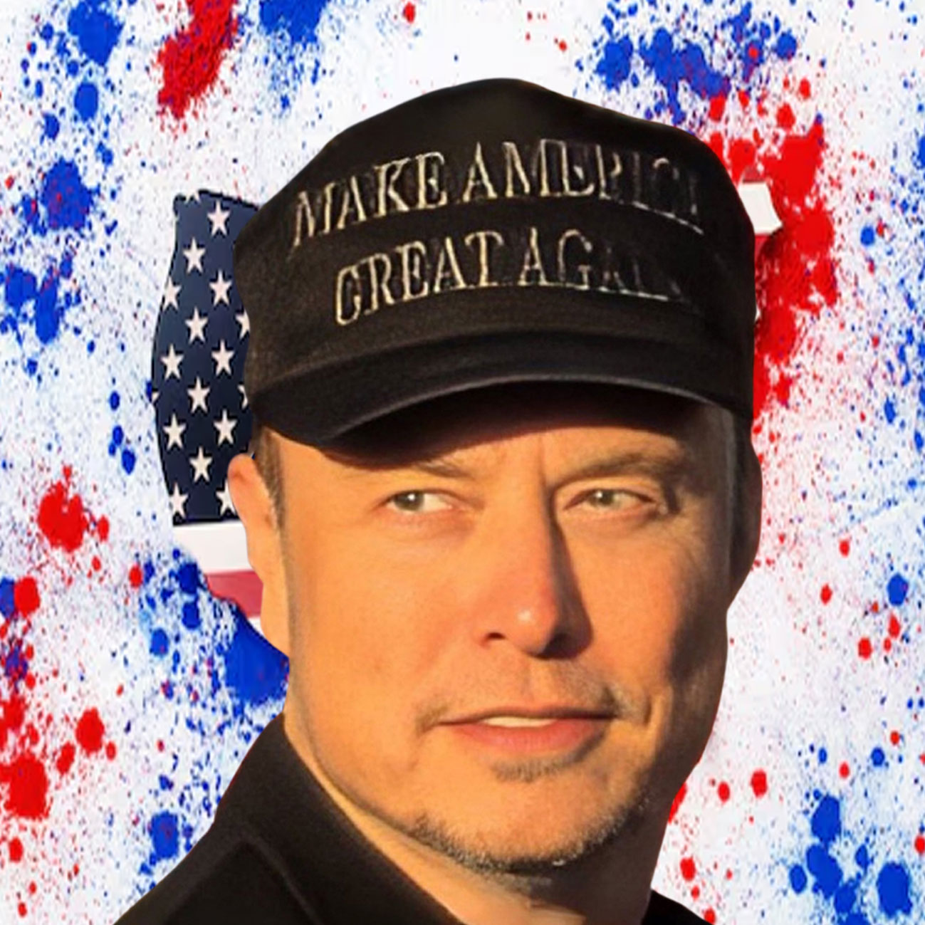 Elon Musk At Trump Dark MAGA Cap