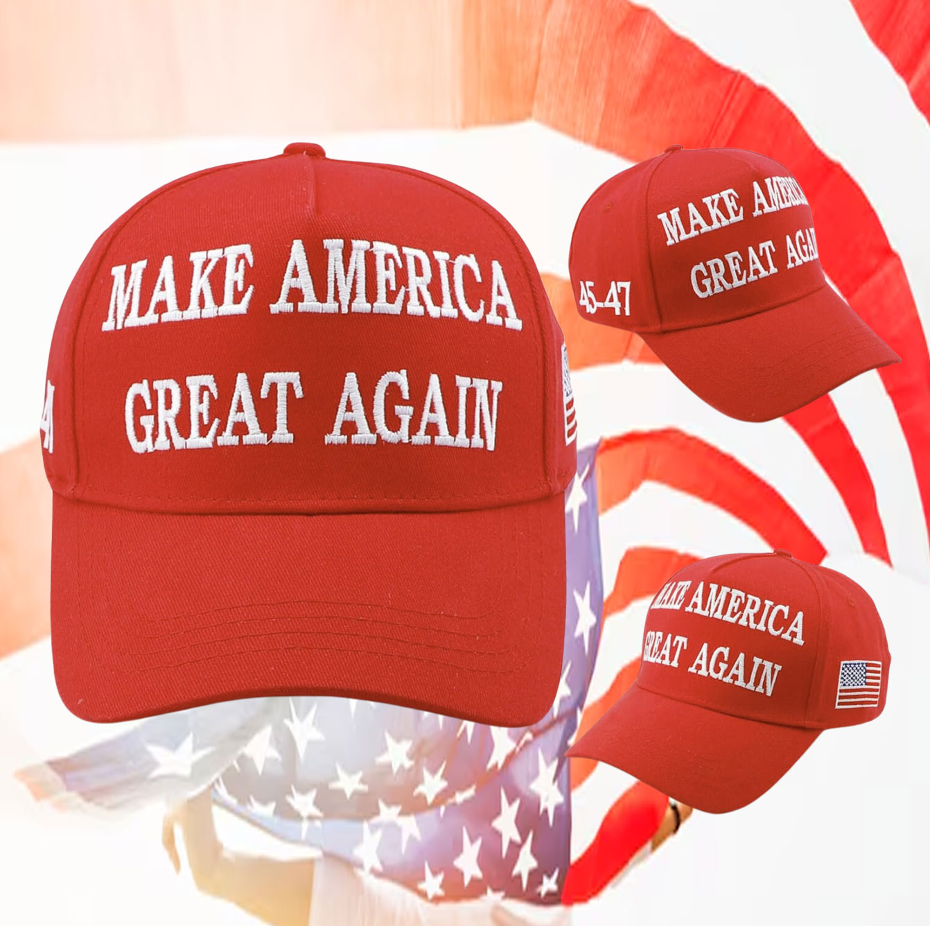 Trump 45-47 2024 USA Embroidered Make America Great Again Hat