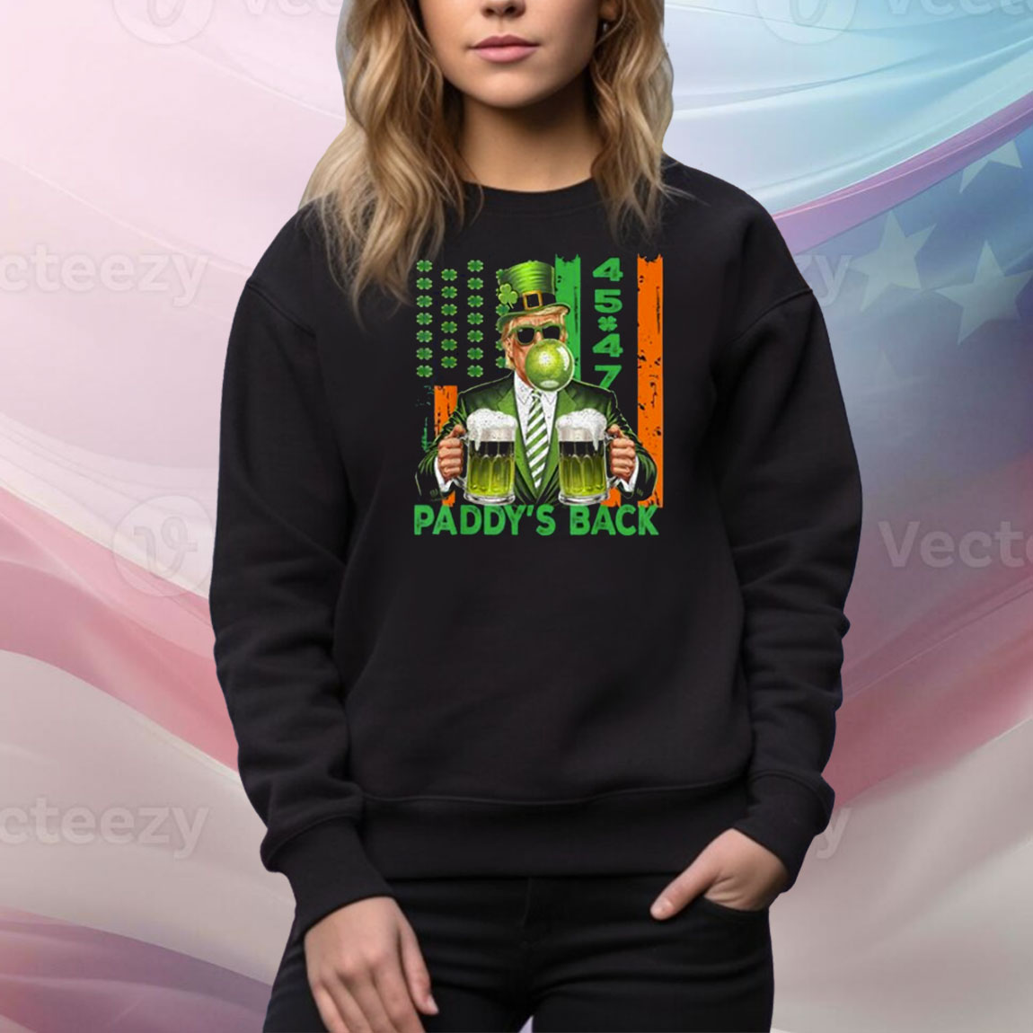 Funny Trump Paddy's Back 45 47 St Patricks Day USA Flag Tee Shirt