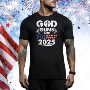 God Guns and Trump 2025 USA American Flag Tee Shirt