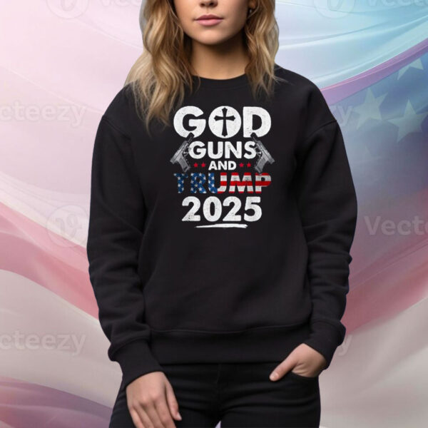 God Guns and Trump 2025 USA American Flag Tee Shirt