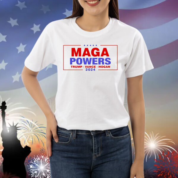 Hulk Hogan wearing Maga Powers Trump Vance Hogan 2024 Shirt