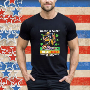 Official Notre Dame Fighting Irish Vs Ohio State Buckeyes Bust A Nut! Beat OSU College Football Playoff 2025 Mascot T-Shirt