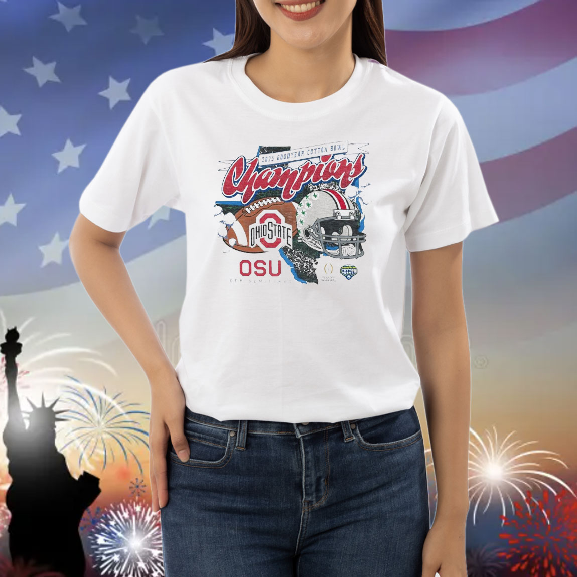 Official Ohio State Buckeyes NCAA 2025 Goodyear Cotton Bowl Champions OSU CFP Semifinal Helmet Vintage Shirt