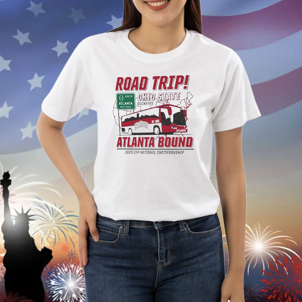 Official Ohio State Buckeyes NCAA College Football Playoff National Championship 2025 Atlanta Bound Retro Road Trip Shirt