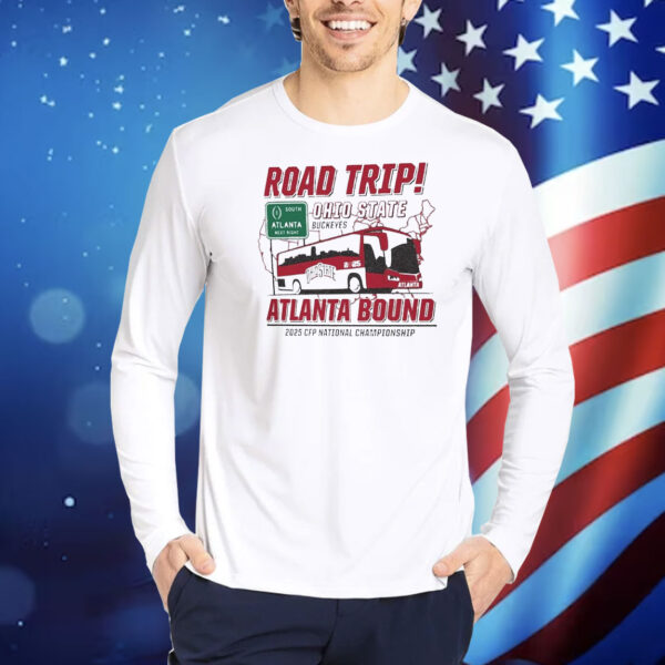 Official Ohio State Buckeyes NCAA College Football Playoff National Championship 2025 Atlanta Bound Retro Road Trip Shirt