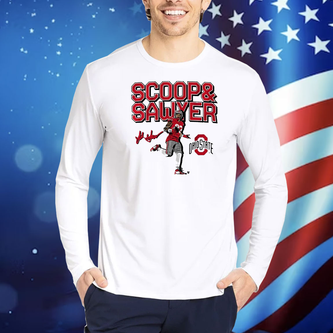 Official Ohio State Buckeyes NCAA Jack Sawyer Scoop And Score Signature Shirt