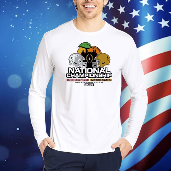 Official Ohio State Buckeyes Vs Notre Dame Fighting Irish NCAA 2024 National Championship Game Bound Head to Head Atlanta Helmet Shirt