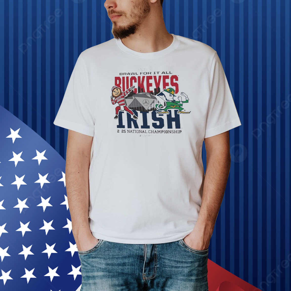 Official Ohio State Buckeyes Vs Notre Dame Fighting Irish NCAA 2025 National Championship Jan 20 Atlanta Brawl For It All Dueling Mascot Shirt