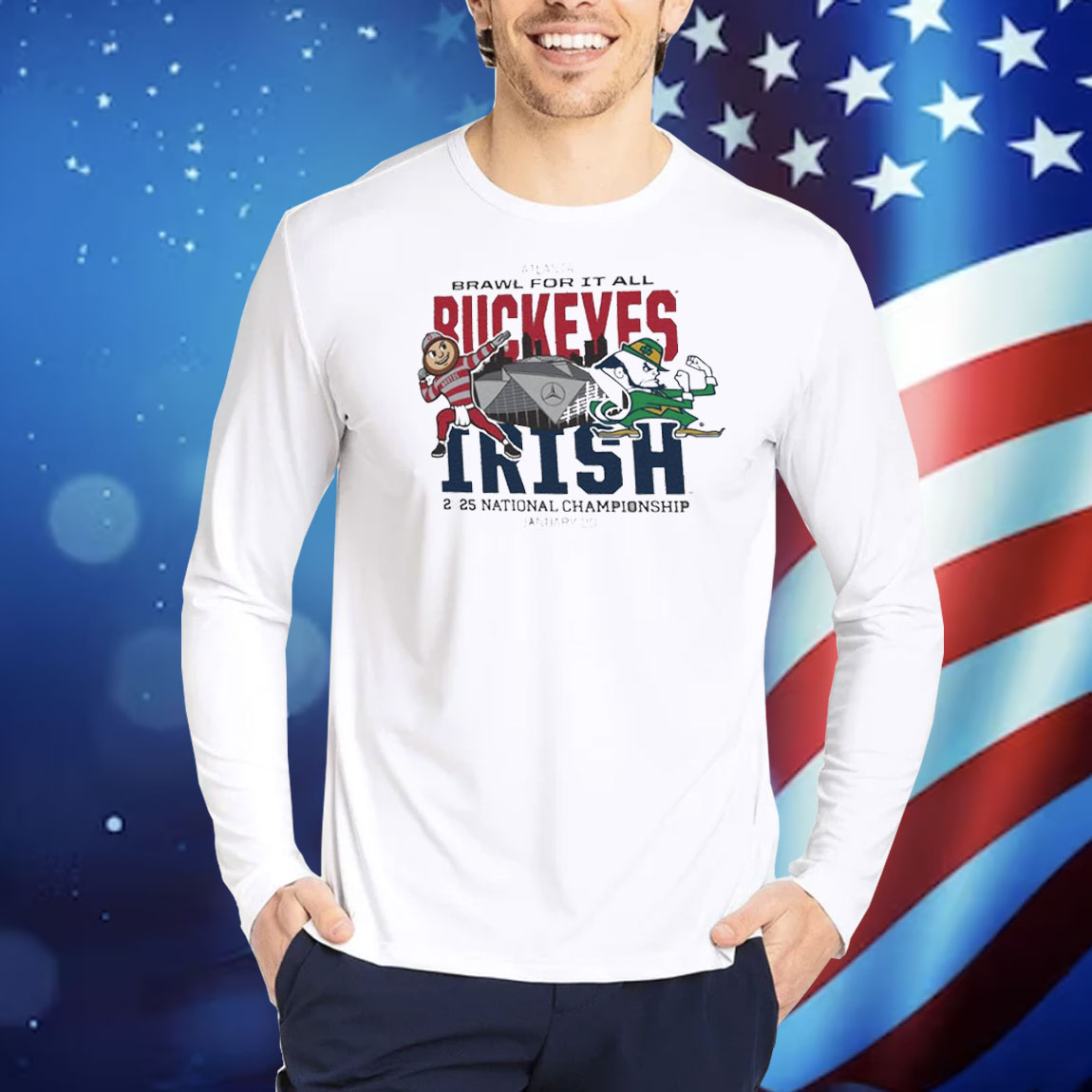 Official Ohio State Buckeyes Vs Notre Dame Fighting Irish NCAA 2025 National Championship Jan 20 Atlanta Brawl For It All Dueling Mascot Shirt