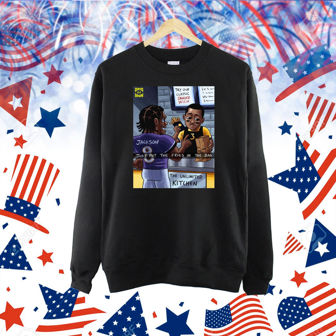 Official Poster Baltimore Ravens Vs Pittsburgh Steelers NFL Just Put The Fries In The Bags Try Our Classic Danger Wich Caricatures Shirt