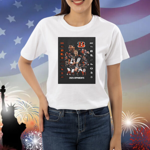 Official Poster Cincinnati Bengals 2025 Opponents Home Ravens Steelers Browns Jaguars Lions Patriots Eagles Bears Jets Shirt
