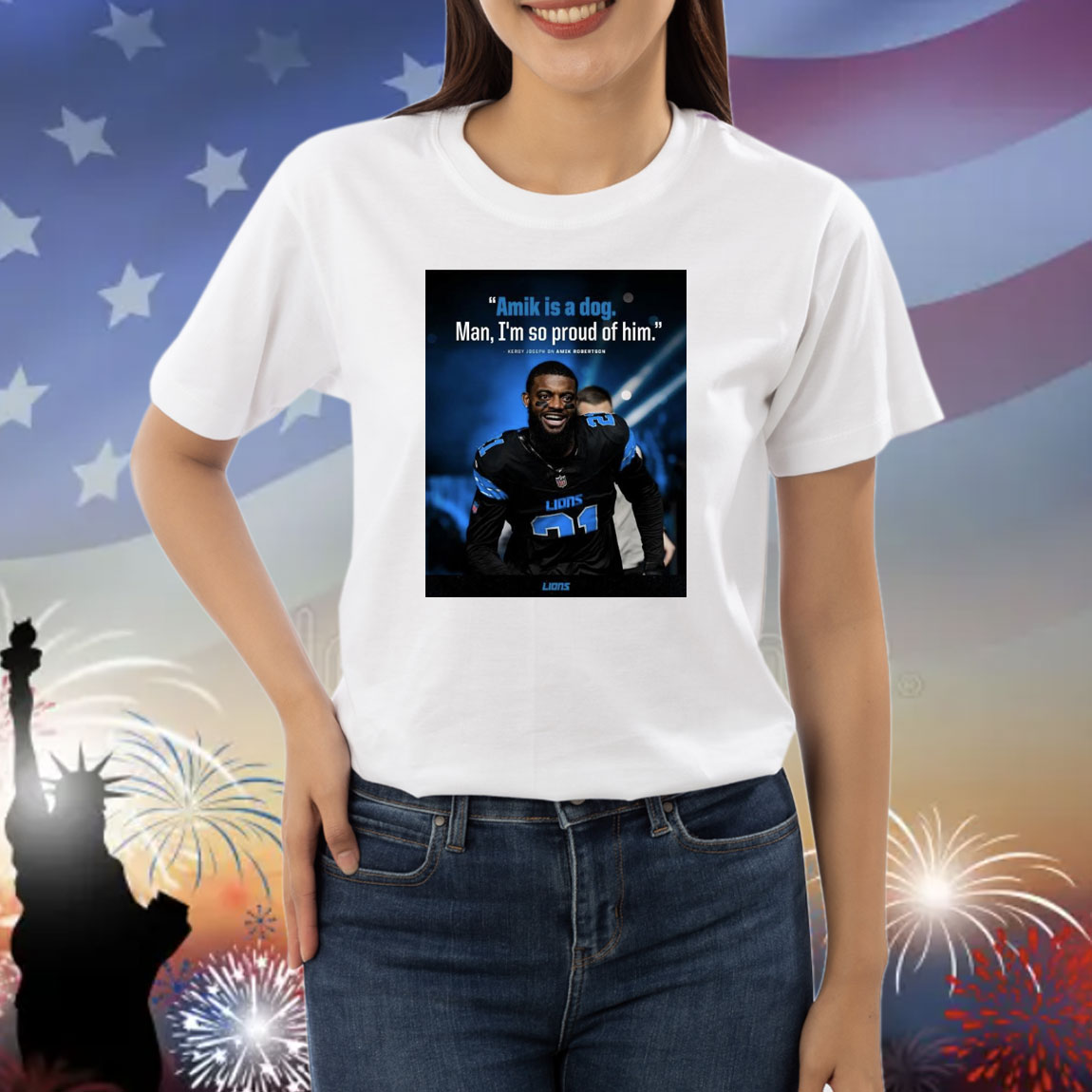 Official Poster Detroit Lions Amik Is A Dog Man I’m So Proud Of Him Kerby Joseph On Amik Robertson Shirt