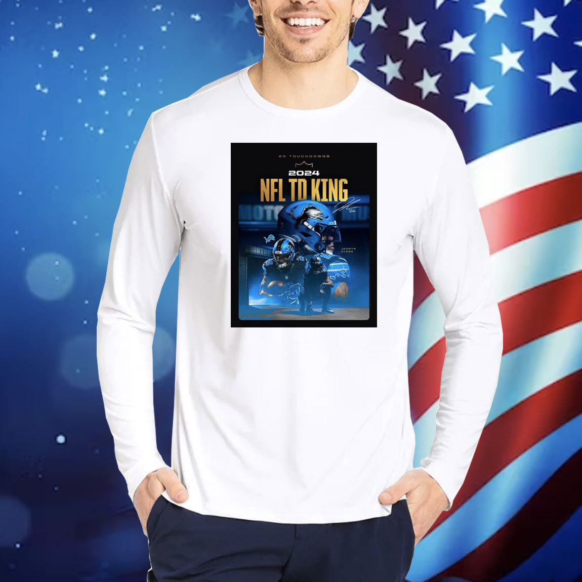Official Poster Detroit Lions Amik Jahmyr Gibbs 20 Touchdowns 2024 NFL To King Signature Shirt