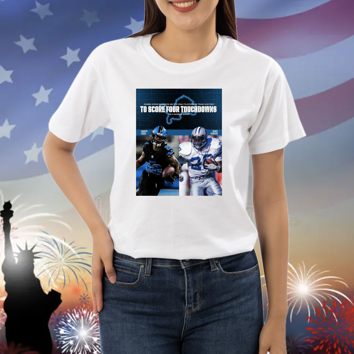 Official Poster Detroit Lions Gibbs Joins Sanders As The Only Players In Team History To Score Four Touchdowns In A Single Game Shirt