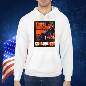 Official Poster Ja’Marr Chase Triple Crown League Leading Receiver 127 Receptions 1708 Rec YDs 17 Rec TDs Signature Shirt