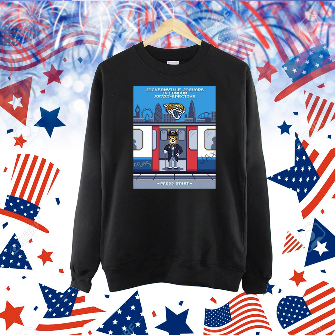 Official Poster Jacksonville Jaguars In London Retro-Spective Hunting For An 8th Win In London Town Press Start Shirt