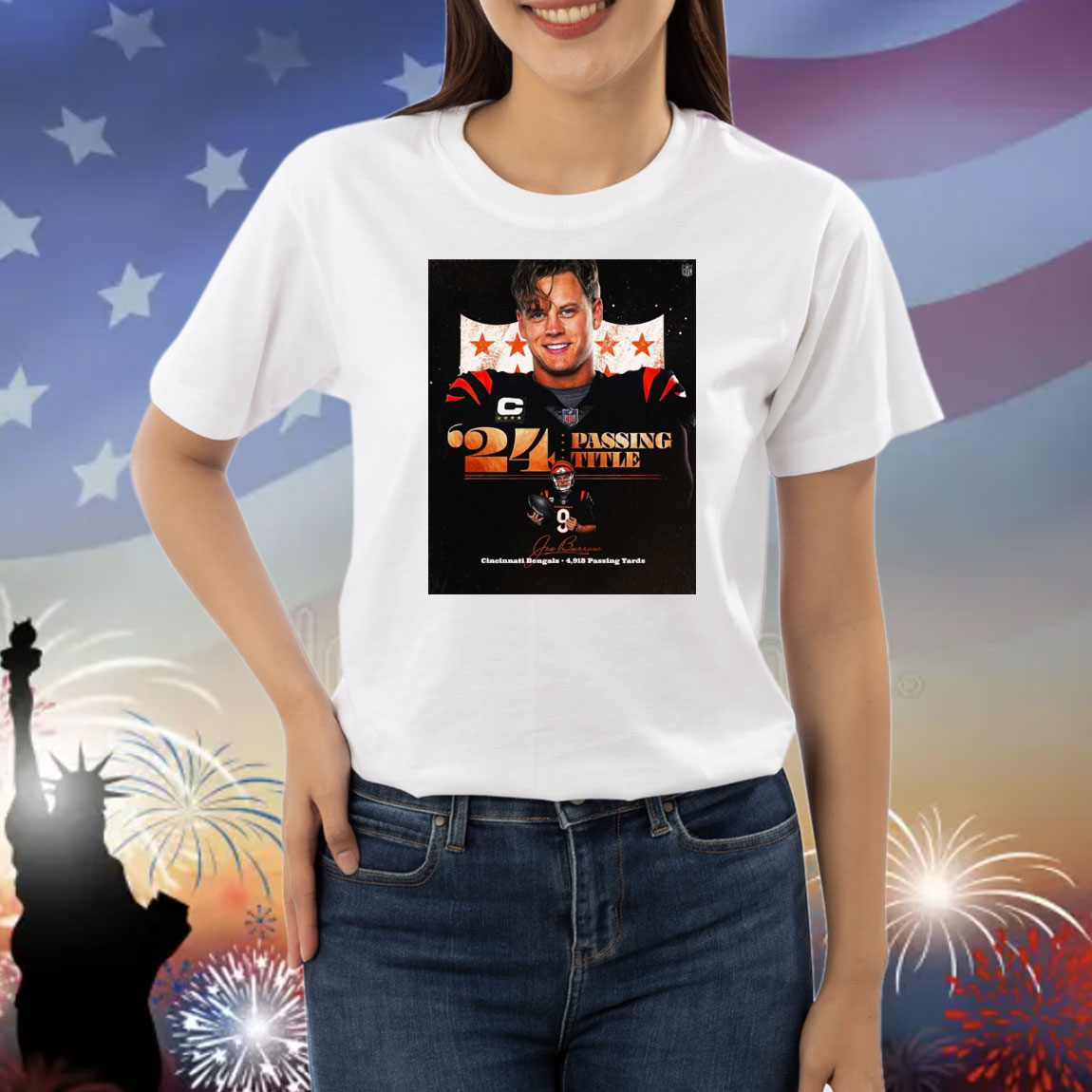 Official Poster Joe Burrow Cincinnati Bengals NFL 4,918 Passing Yards ’24 Passing Title Signature Shirt