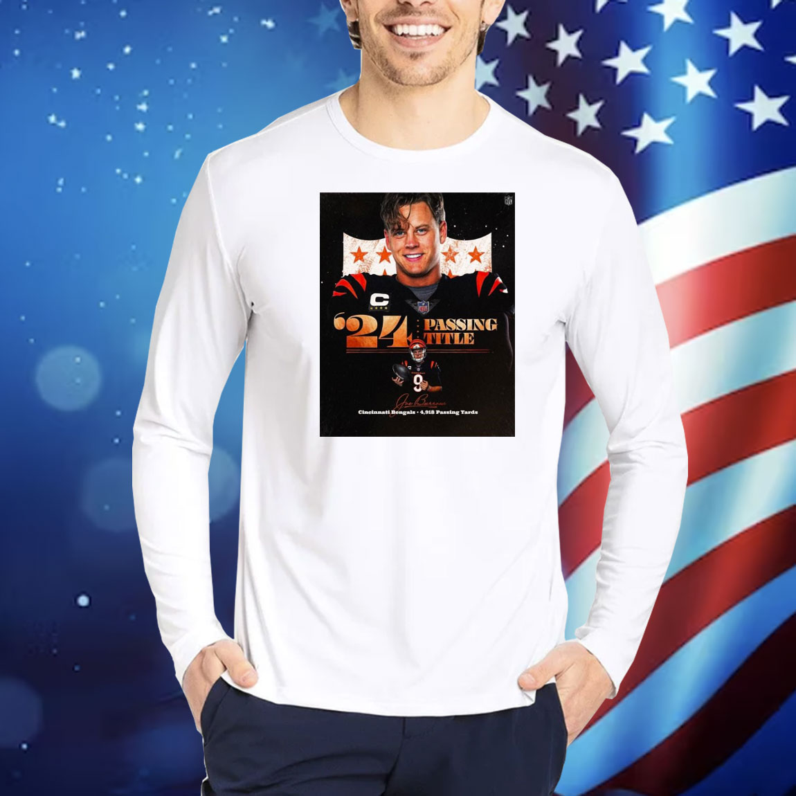 Official Poster Joe Burrow Cincinnati Bengals NFL 4,918 Passing Yards ’24 Passing Title Signature Shirt