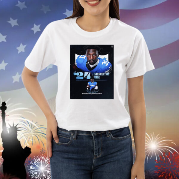 Official Poster Kerby B. Joseph Detroit Lions 9 Interceptions ’24 Interception Title Signature Shirt