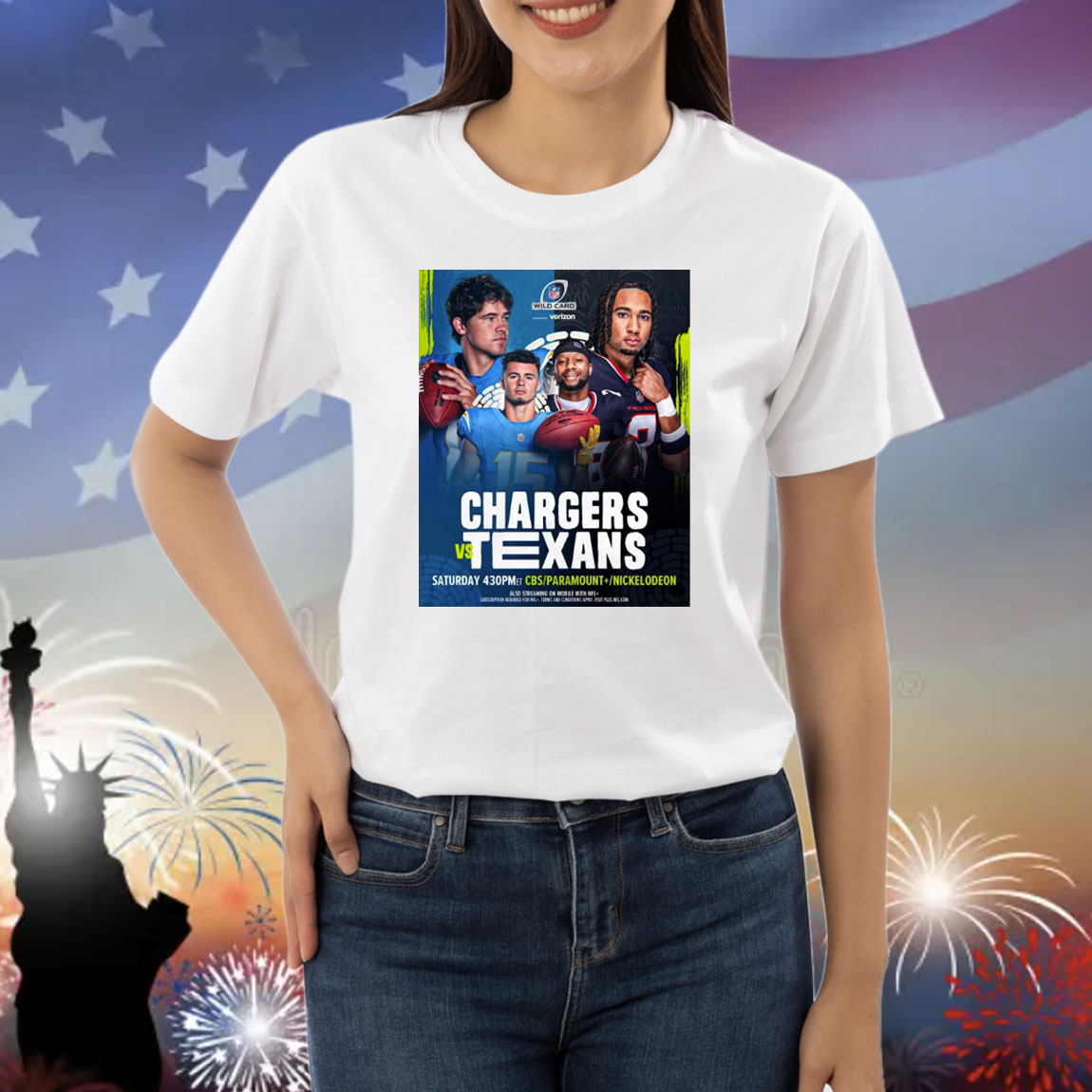 Official Poster Los Angeles Chargers Vs Houston Texans NFL Wild Card Saturday Kicking Off The Postseason In Houston Shirt