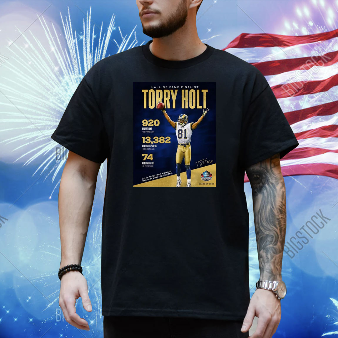 Official Poster Los Angeles Rams NFL Hall Of Fame Finalist Torry Holt 920 Receptions 13,382 Receiving Yards 74 Receiving TDs Signature Shirt