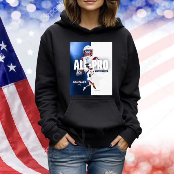 Official Poster New England Patriots Christian Gonzalez 2024 NFL Season AP All-Pro Second Team Shirt