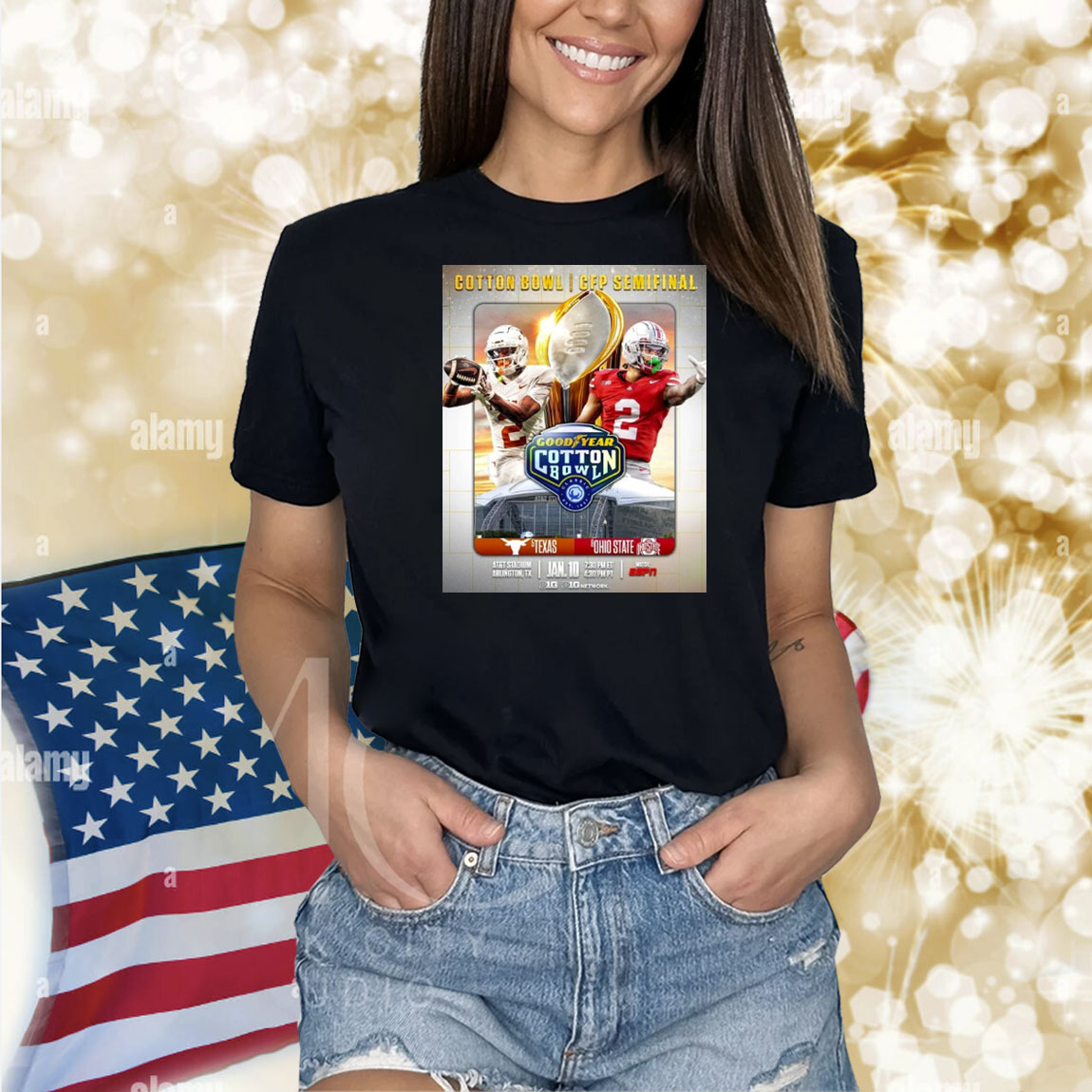 Official Poster Texas Longhorns Vs Ohio State Buckeyes Goodyear Cotton Bowl CFP Semifinal AT&T Stadium Jan 10 Big Ten Football Shirt
