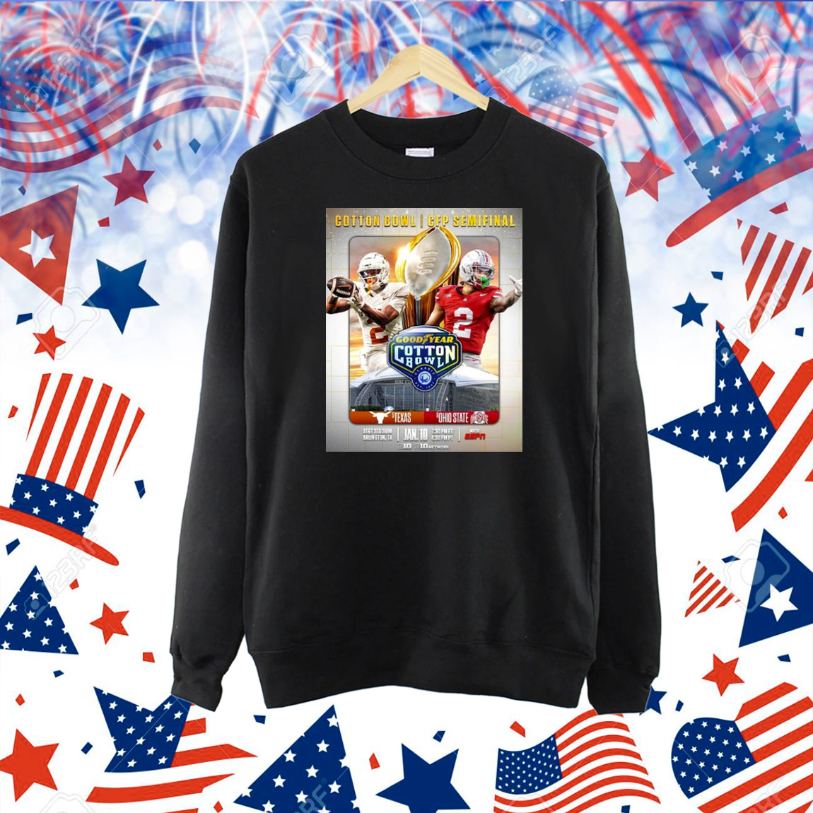 Official Poster Texas Longhorns Vs Ohio State Buckeyes Goodyear Cotton Bowl CFP Semifinal AT&T Stadium Jan 10 Big Ten Football Shirt