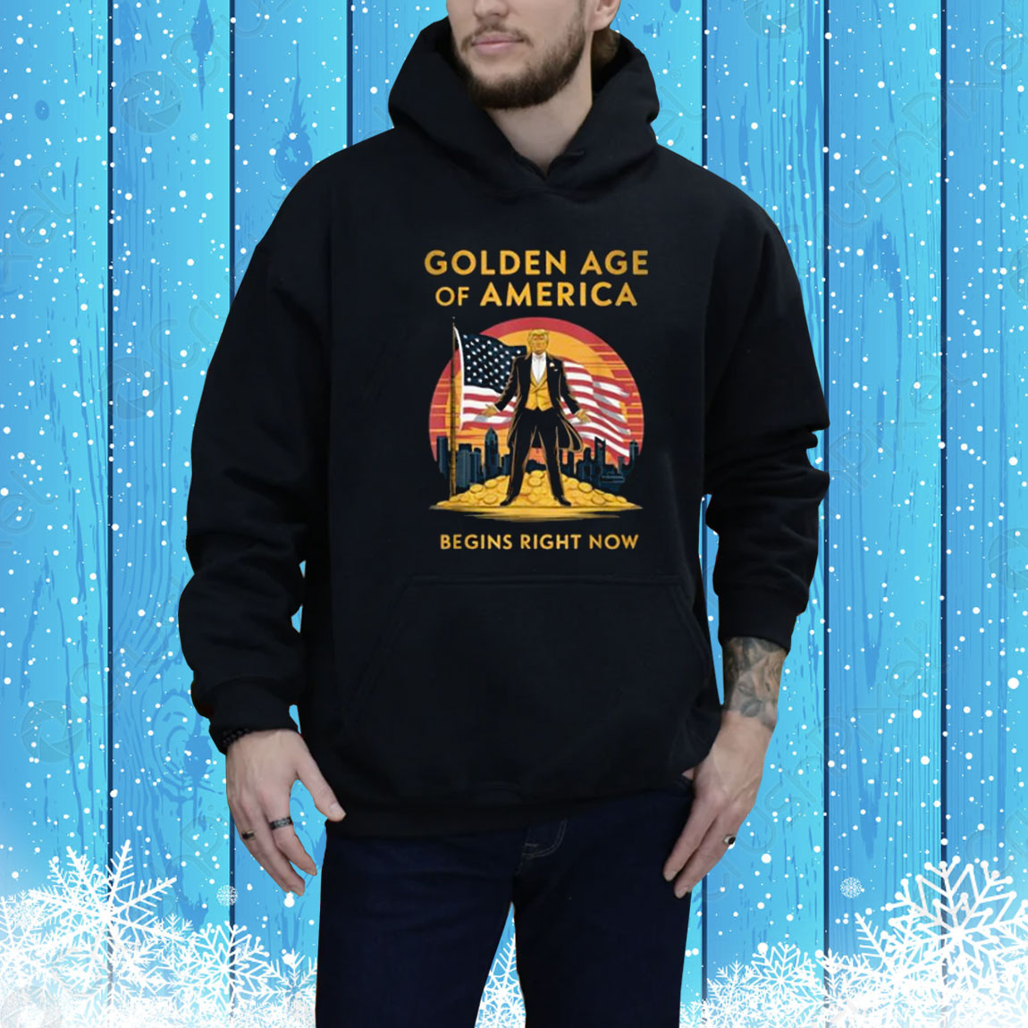 The Golden Age Of America Begins Right Now Trump Usa flag Tee Shirt