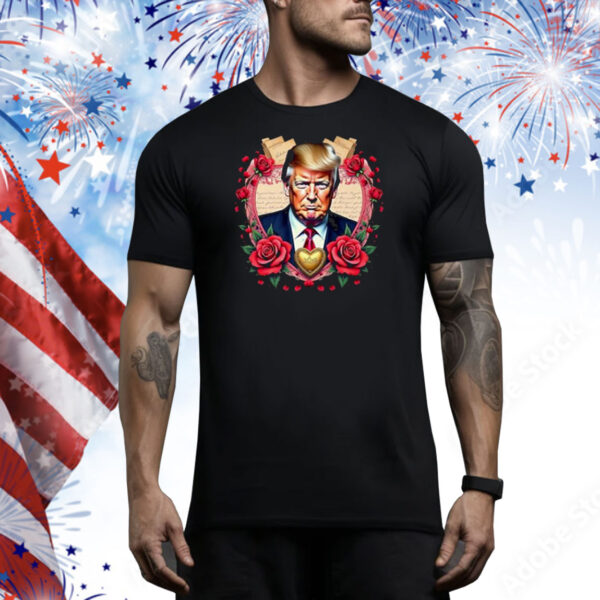 Trump Floral Portrait Heart Trump Is My Valentine Day Premium Tee Shirt